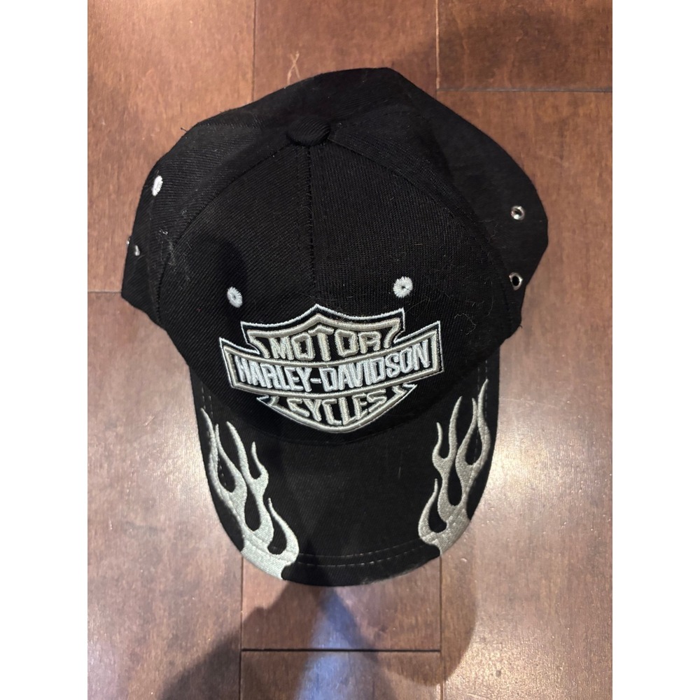 Harley Davidson Cycles Black Flame Embroidered Baseball Hat Biker Cap
